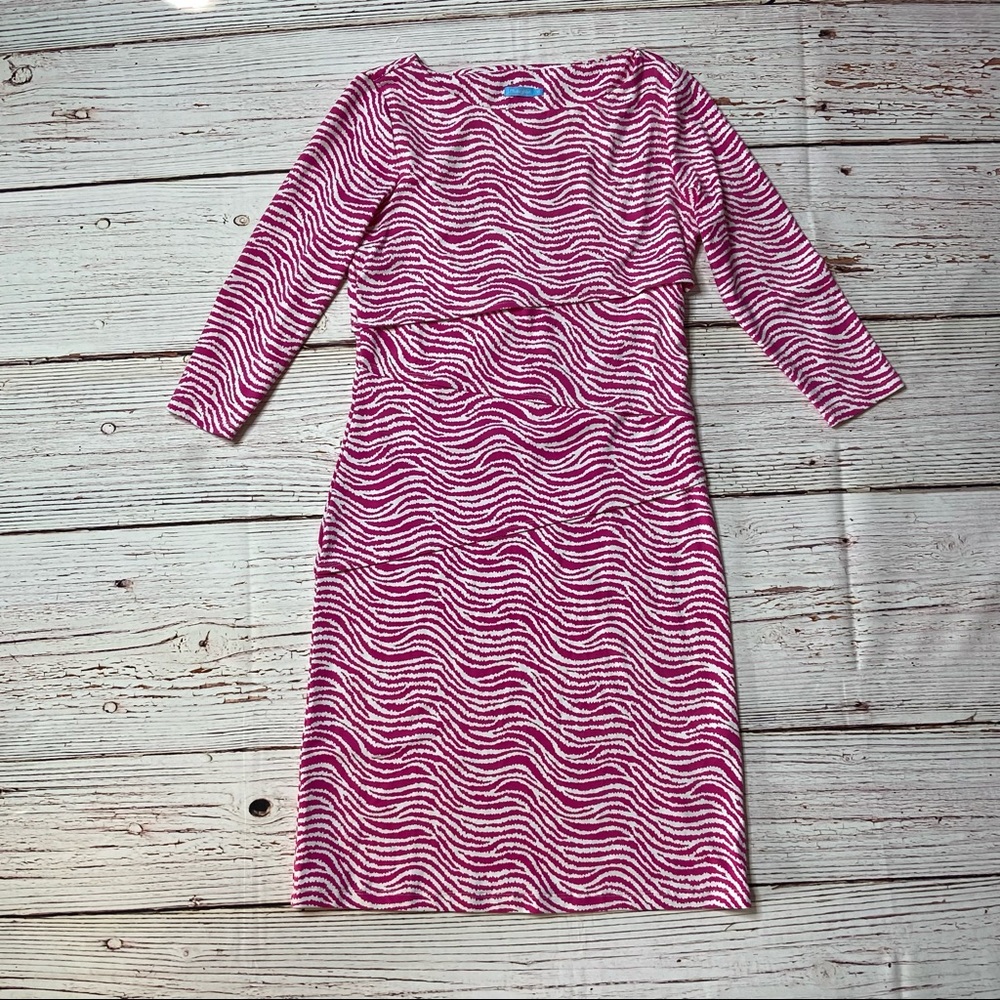 J McLaughlin Catalina Cloth Nicola Sheath Dress Rose and White Radio Wav… - Picture 2 of 12